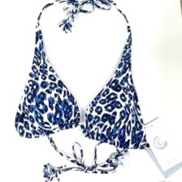 NWT JOHNNY WAS CALME Chic Blue Leopard String Bikini Swimsuit Top UPF 50+ Size S - Picture 2 of 2